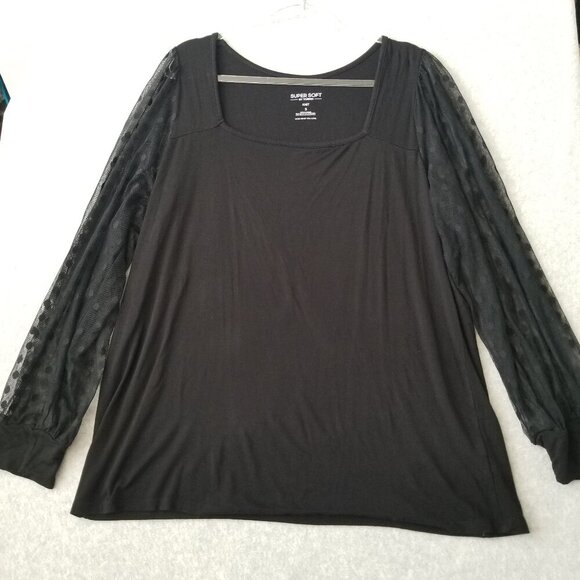 Torrid Black Super Soft Knit Dot Mesh Long Sleeve Top Whimsigoth Witchy Fairy 3X - Picture 6 of 9